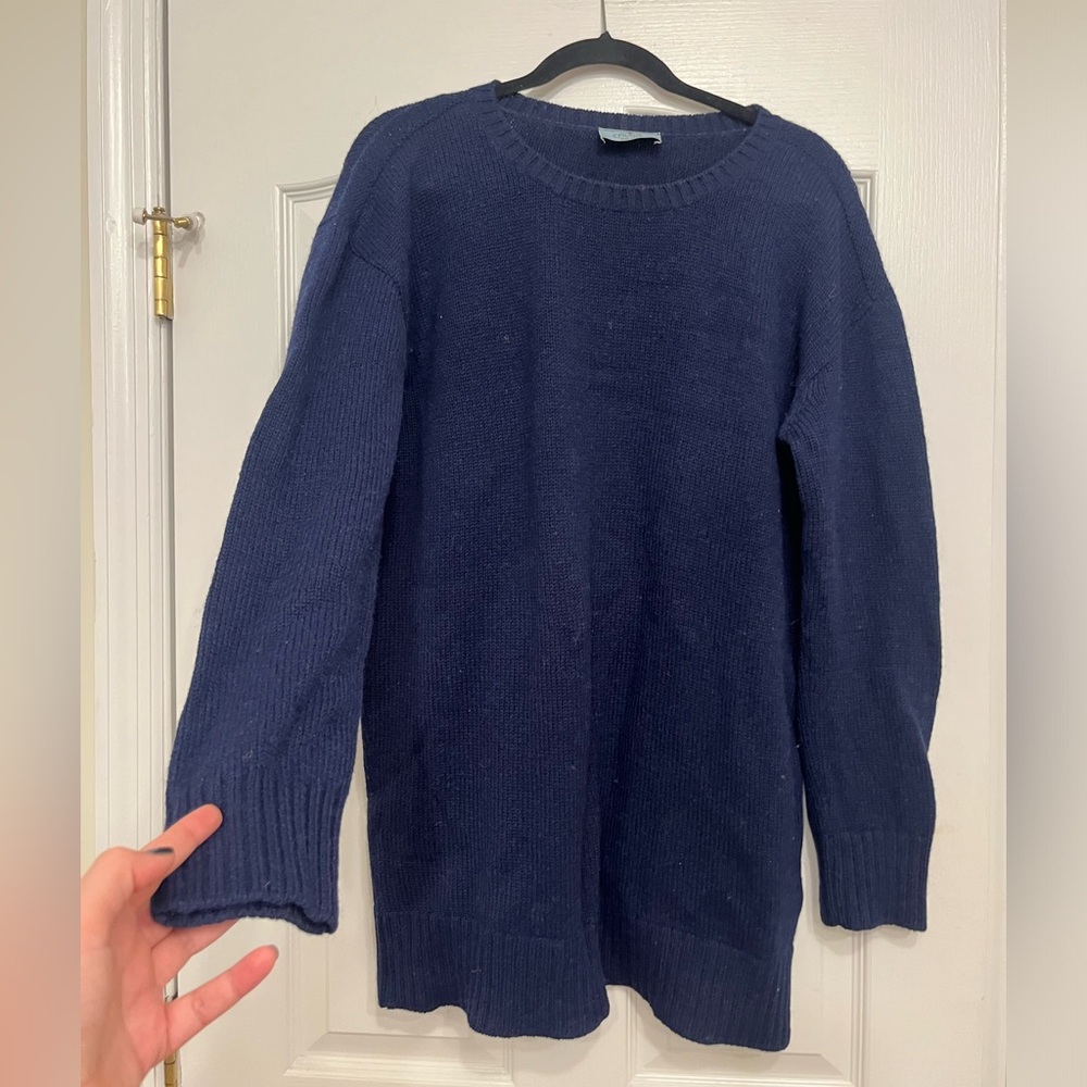 **PRADA** Vintage Long Alpaca Crewneck Sweater in Navy